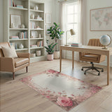 ODIKA Vintage Pink Rose Floral Washable Area Rug - Low Pile Non-Slip Carpet