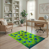 Whimsical Cartoon Blue Butterflies Green Area Rug