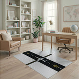 Black White Airplane Runway Area Rug