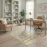 Distressed Gold Frame Abstract Area Rug