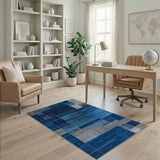 Navy Blue Grey Geometric Modern Area Rug