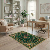 Ornate Green Floral Medallion Rug