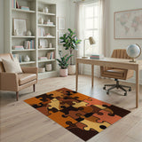 Interlocking Puzzle Brown Tan Geometric Rug