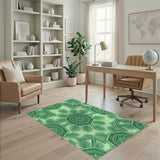Green Geometric Palm Leaf Area Rug