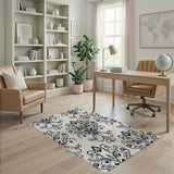 Ornate Black Floral Damask Area Rug