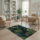 Lush Green Palm Fronds Area Rug on Black