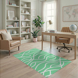 Mint Green Wavy Lines Abstract Area Rug