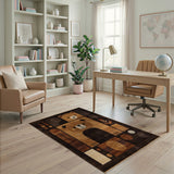 Whimsical Bear Geometric Area Rug in Brown Tones