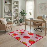 Playful Strawberry Scatter Pink Area Rug