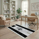 Cartoon Airplane Runway Black White Area Rug