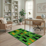 Playful Black Orange Cats Green Area Rug