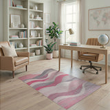 Abstract Area Wavy Pink Grey Abstract Area Rug