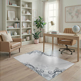 Elegant Black White Floral Scroll Rug
