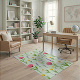 Mint Green Wildflower Area Rug with Daisies Lavender Poppies