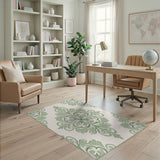 Elegant Sage Green Damask Floral Area Rug