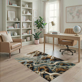 Coastal Eroded Rocks and Teal Waves Area Rug