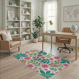 Playful Cartoon Jungle Animals Pink Area Rug