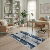 Coastal Starfish Striped Blue Area Rug