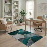 Green Emerald Green Gold Vein Marble Abstract Area Rug