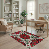 Festive Poinsettia Medallion Area Rug