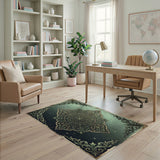 Teal Ornate Mandala Distressed Area Rug