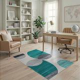 Blue and Teal Geometric Modern Teal Grey Abstract Geometric Area Rug