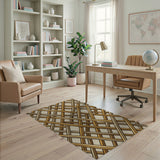 Beige and Neutral Beige Woven Lattice Area Rug