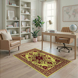 Intricate Red Floral Persian Area Rug on Yellow
