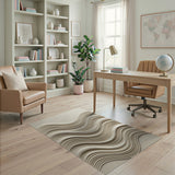Beige Layered Waves Abstract Area Rug