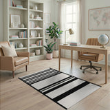 Black and White Bold Black White Geometric Stripe Rug