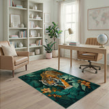 Prowling Tiger Teal Jungle Area Rug