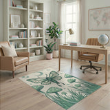 Whimsical Green Moth Mushroom Boho Rug