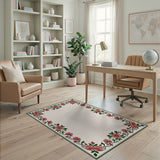 Pink Rose Vine Floral Border Area Rug