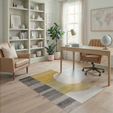 Modern Geometric Grey-Yellow Sun Stripe Rug