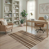 Brown Tan Plaid Woven Rustic Farmhouse Area Rug