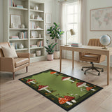 Boho Chic Green Whimsical Mushroom Forest Area Rug