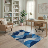 Geometric Modern Blue Wave Geometric Area Rug