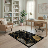 Abstract Area Black Gold Marble Vein Abstract Area Rug
