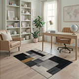 Modern Geometric Grey Block Area Rug