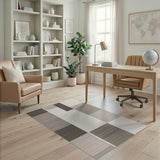 Grey Textured Geometric Block Area Rug