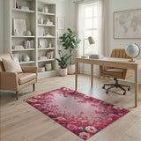 Blush Pink Embroidered Rose Floral Area Rug