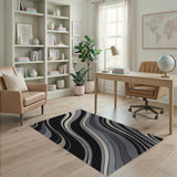 Fluid Waves Black White Abstract Area Rug