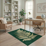 Golden Fern Leaf Emerald Green Area Rug