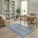 Navy Blue Checkered Washable Area Rug