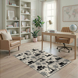 Beige Winter Village Windmill Silhouette Rug
