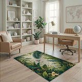 Lush Jungle Canopy Area Rug with Birds Blooms