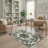Beige and Neutral Ornate Green Floral Vintage Area Rug