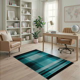 Teal Black Plaid Geometric Area Rug