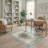 Teal Pink Floral Medallion Persian Area Rug