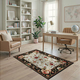 Red Floral Oriental Area Rug with Black Border